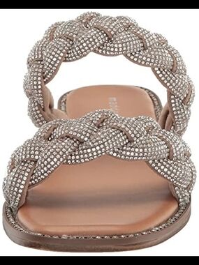Madden Girl Taupe Rhinestone Braided Double-Band Slide Sandal